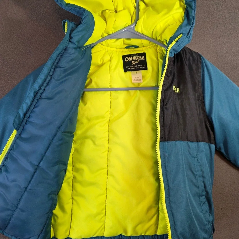 OshKosh Bgosh Boys Blue Gray Puffer Jacket Hooded Size 4